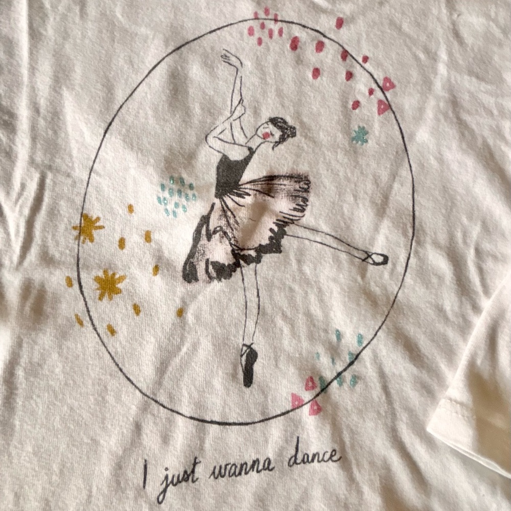 Zara Girls “Dance Theme” Long Sleeve White Tees, Sz 3-4Y Tutu Balletina Dance - Picture 3 of 10